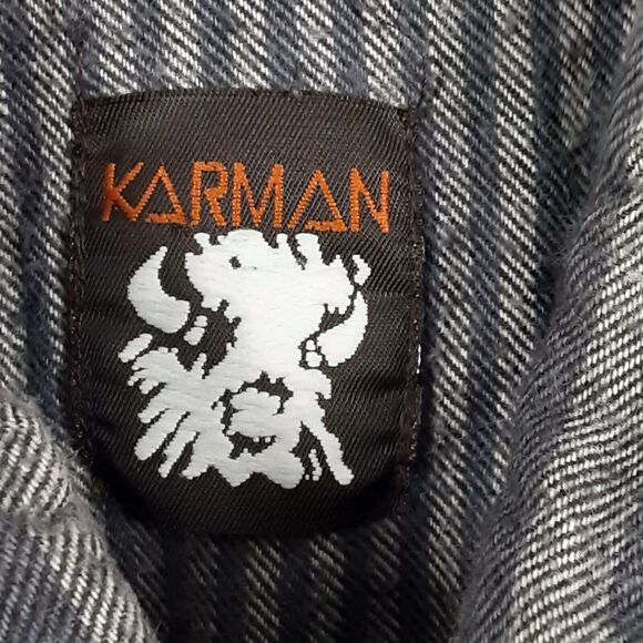 KARMAN Adult Mens L Pearl Snap Shirt Gray Cowboy Western Plaid Flannel - Picture 5 of 9